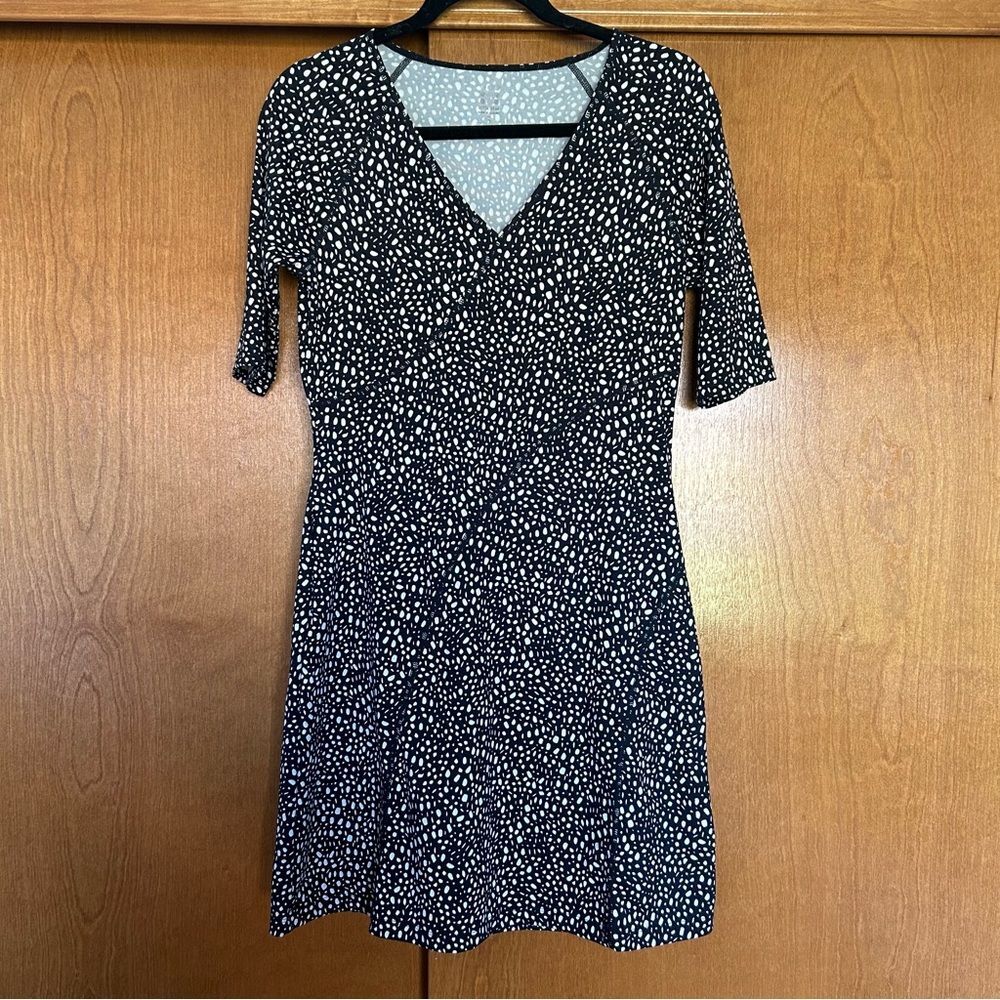 Title nine Sayonara Cafe Sleeve Polka Dot V-Neck Mini Dress Black & White Small